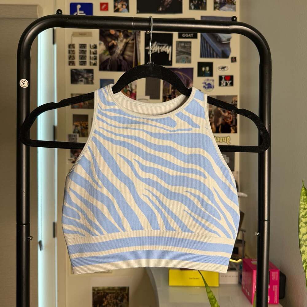 Spiritual Gangster Zebra Crop Top Size XS/S Blue White